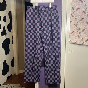 Checkered Purple Wide Leg Pants